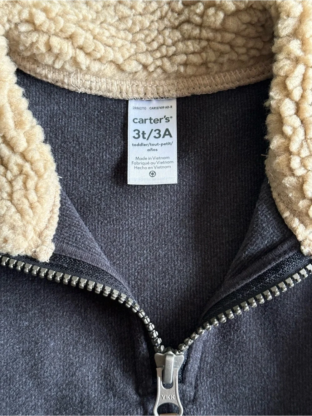 Carter's Black Quarter-Zip Sweatshirt with Cream Sherpa Collar